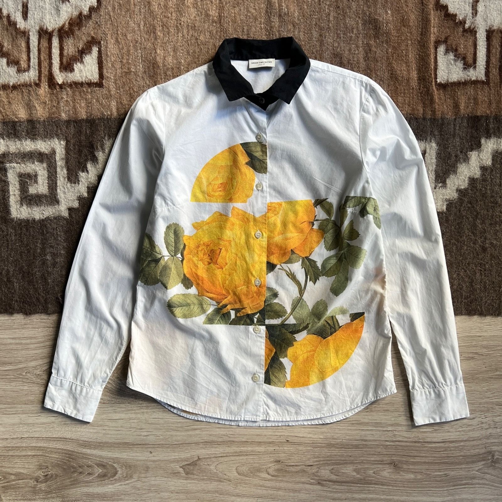 Dries Van Noten Dries Van Noten Women’s Button-Up White Yellow Rose Floral P Size S / US 4 / IT 40 - 1 Thumbnail