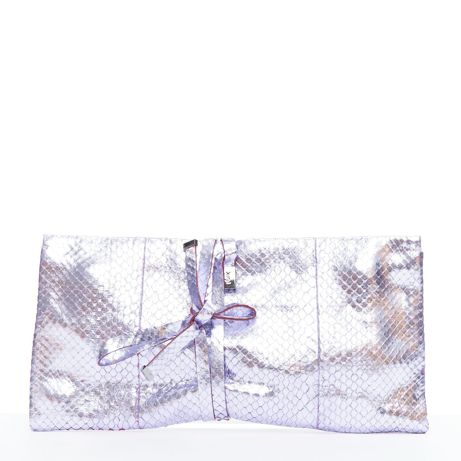 Saint Laurent Paris YVES SAINT LAURENT purple metallic scaled leather wraparound clutch bag Size ONE SIZE - 1 Thumbnail