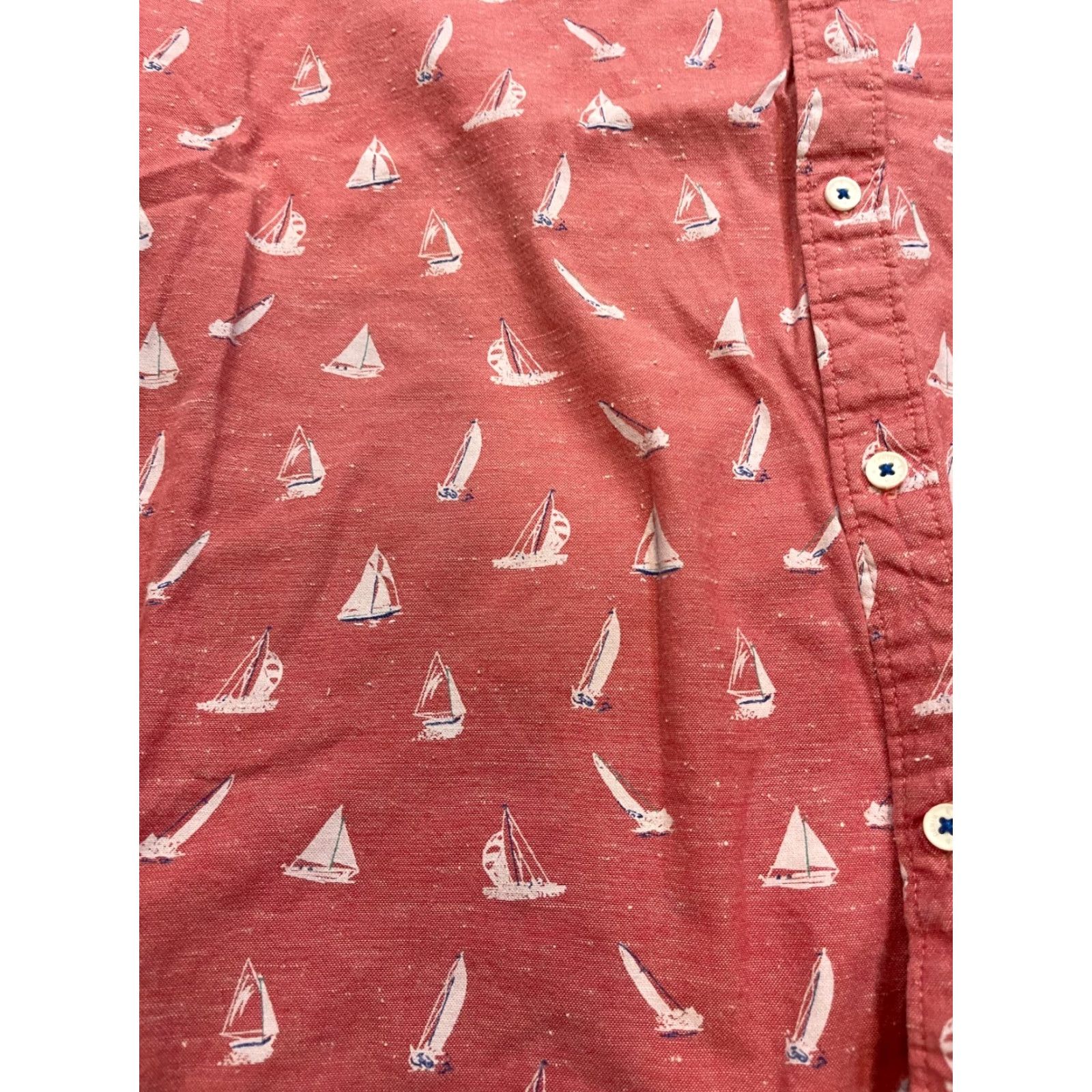 Denime Denim & Flower Button Up Shirt Mens L Sailboat Pattern Floral Short Sleeve Pink Beach Hawaii Tropical Size US L / EU 52-54 / 3 - 2 Thumbnail