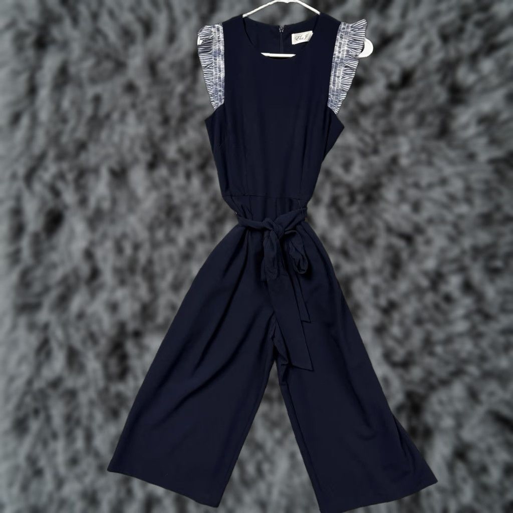 Vintage Eliza J Cropped Culotte Jumpsuit Size 6 Office Chic Ruffle Wide Leg Feminine Vest? Size 28" / US 6 / IT 42 - 1 Thumbnail