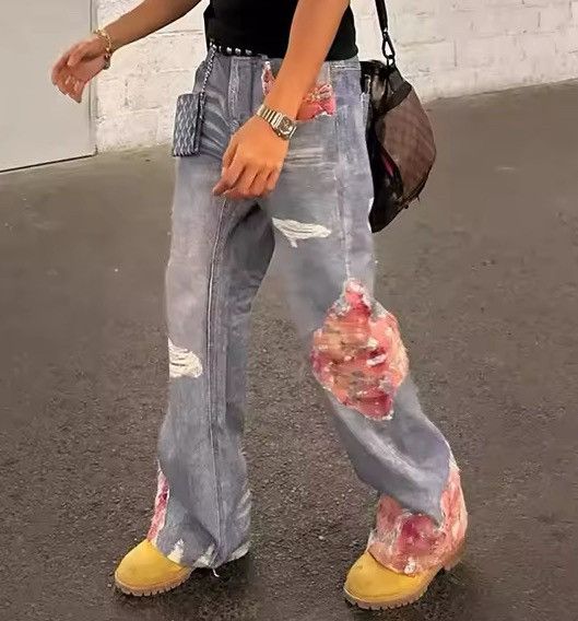 Japanese Brand Design printed patchwork flared jeans Size US 29 - 6 Thumbnail
