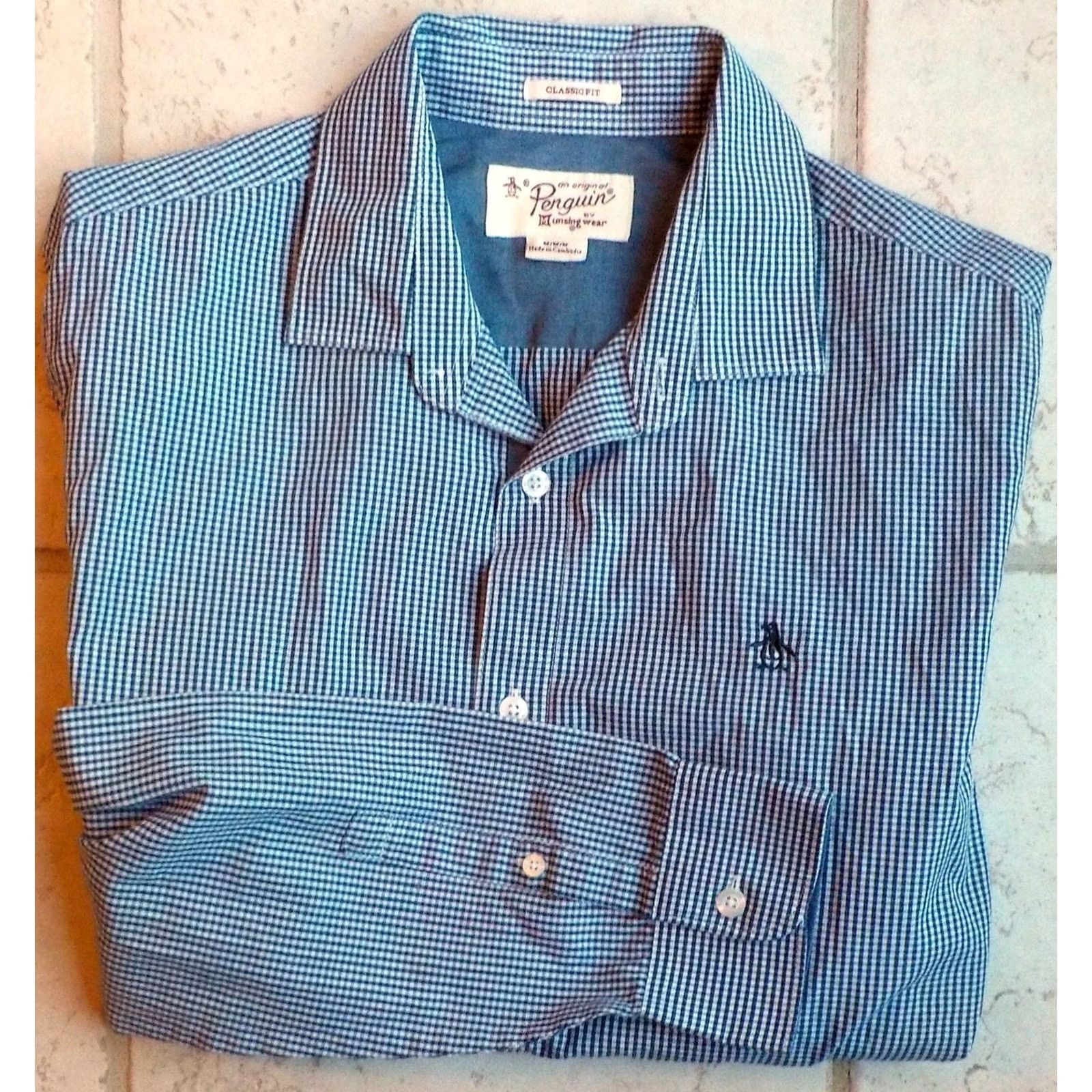Original Penguin Original Penguin Shirt Navy Gingham L/S Medium Classic Fit Logo Chest Pocket NWOT Size US M / EU 48-50 / 2 - 2 Thumbnail