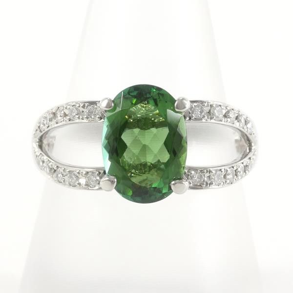 Other Other PT900 Platinum Ring with Green Tourmaline and Diamonds, Size 17 Metal Ring in Great Condition Size ONE SIZE - 1 Thumbnail