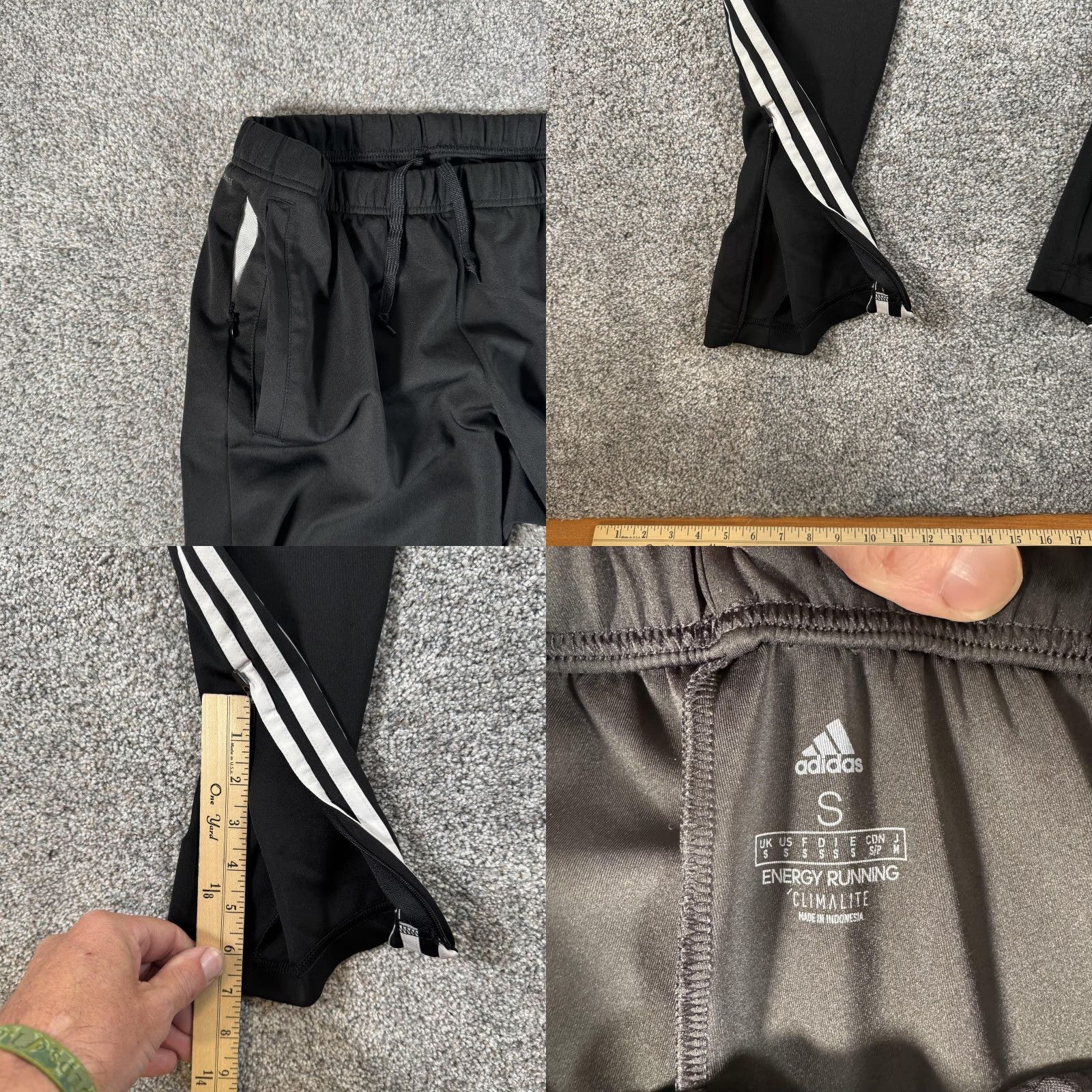 Adidas Adidas Energy Running Pants Black Small Climalite 3-Stripes Zip Pocket Gym Athleisure Womens Size 28" / US 6 / IT 42 - 8 Thumbnail
