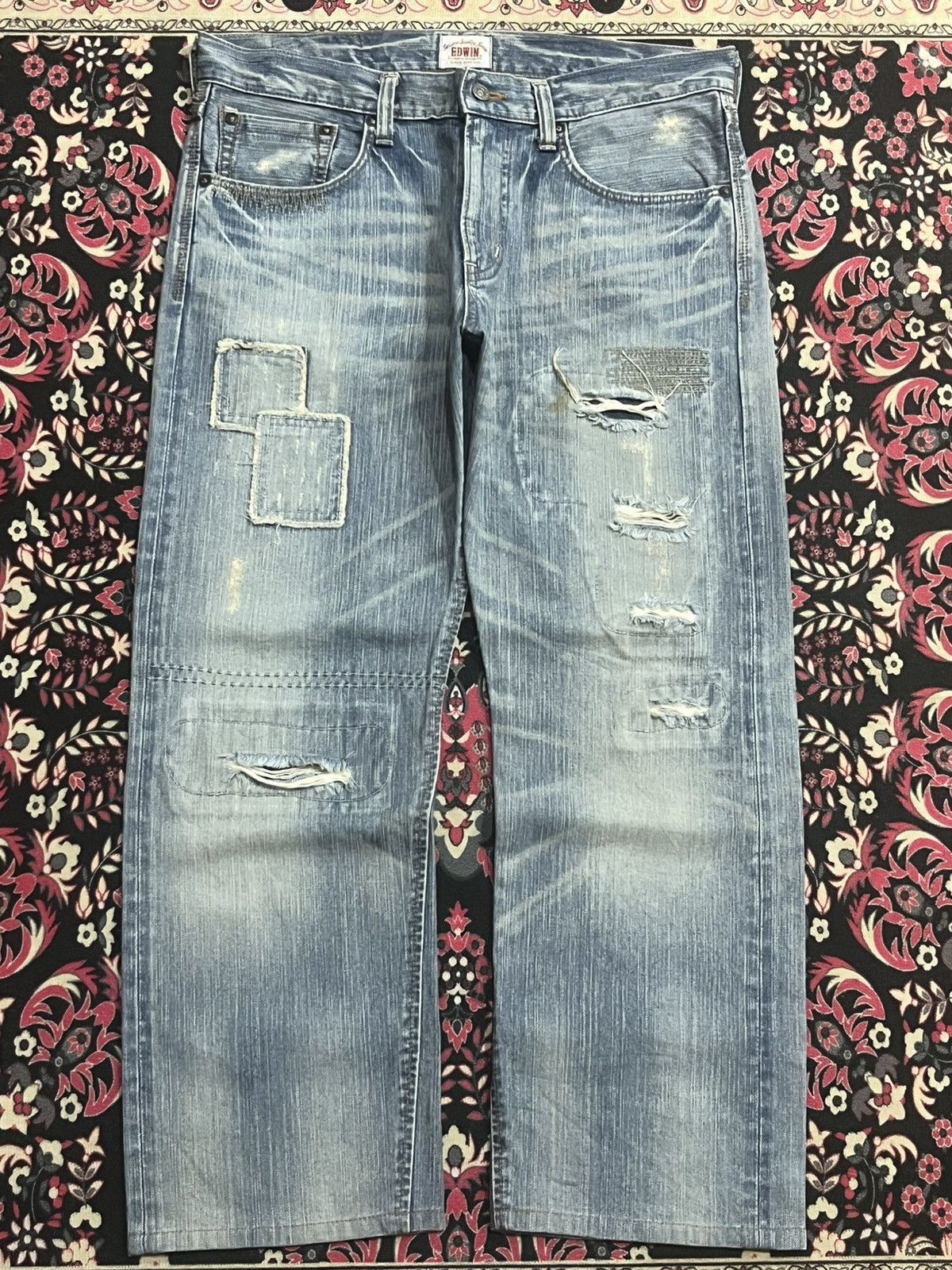Kapital Vintage Japanese Brand Edwin XVS Patchwork Sashiko Blue Jean Size US 34 / EU 50 - 1 Thumbnail