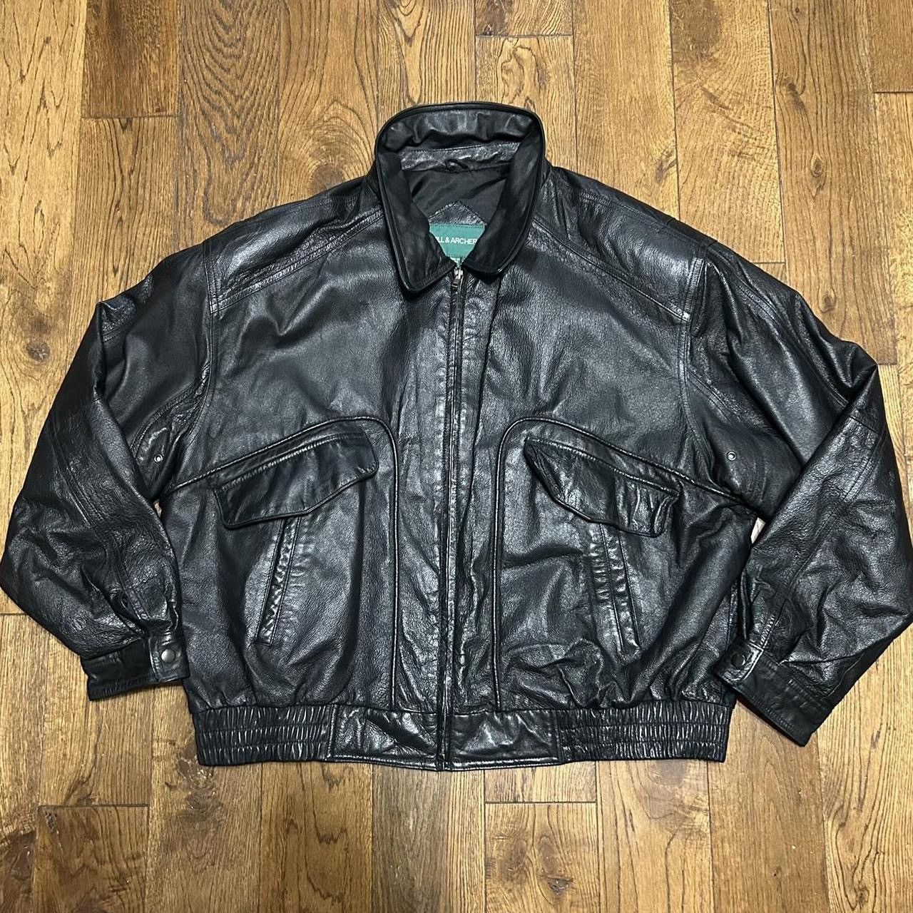 image of Vintage 90's Hill & Archer Leather Bomber Jacket Black, Men's (Size Large)