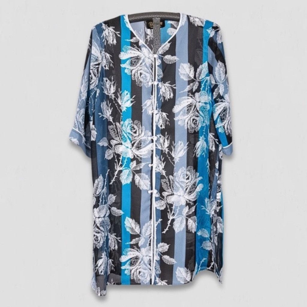 Bob Mackie Bob Mackie Wearable Art Duster Dress Floral Blue/Black sz 2X Size XS / US 0-2 / IT 36-38 - 1 Thumbnail