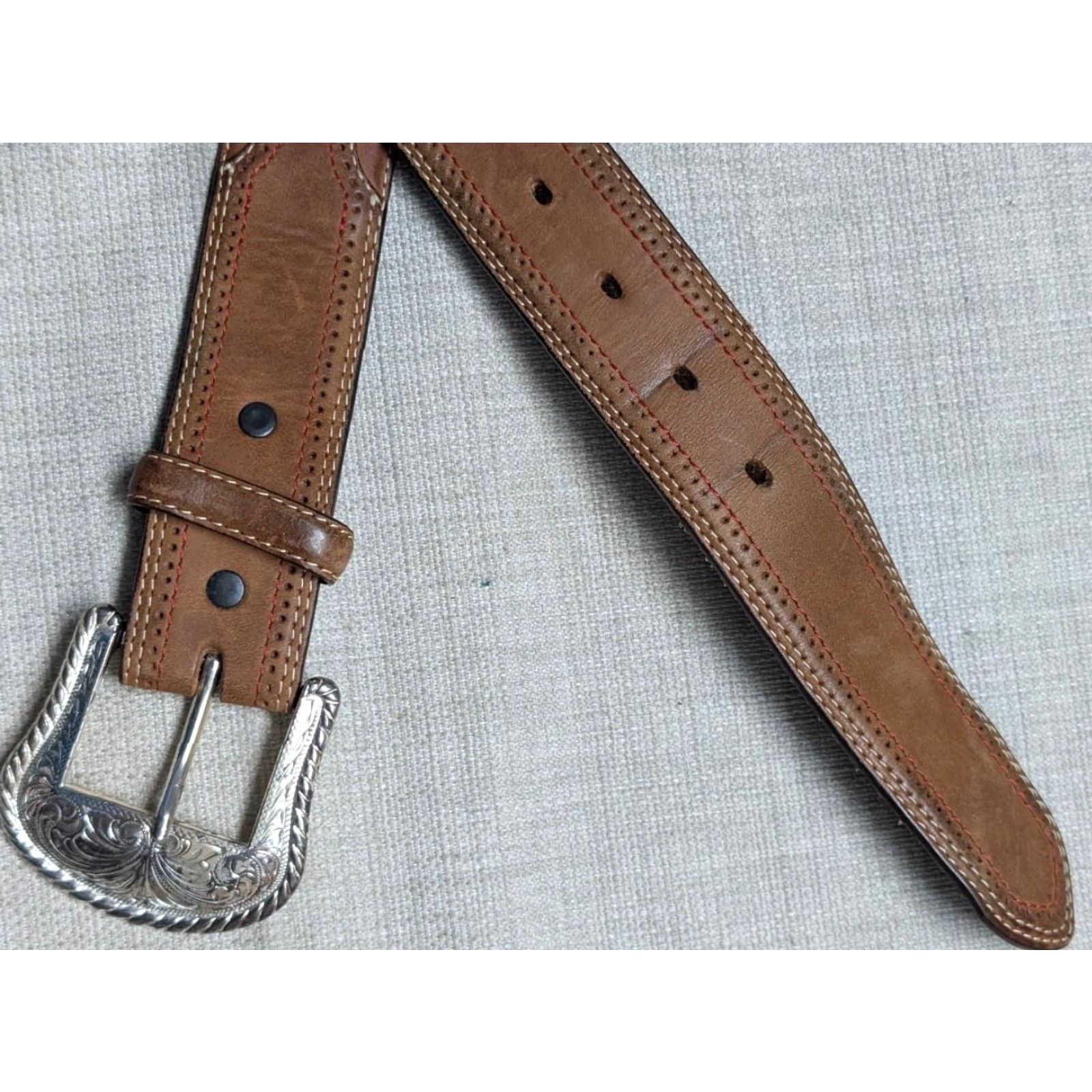 Tony Lama VINTAGE Tony Lama belt Concho western belt 32 brown leather Mens Belt Size 32 - 6 Thumbnail
