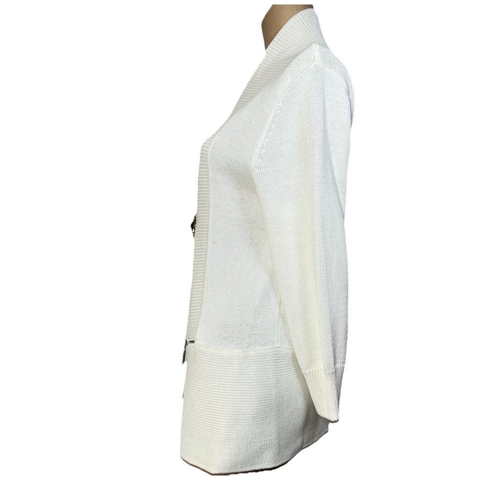 DKNY DKNY White Cotton Open Cardigan Size Medium Zipper Detail Size M / US 6-8 / IT 42-44 - 11 Thumbnail