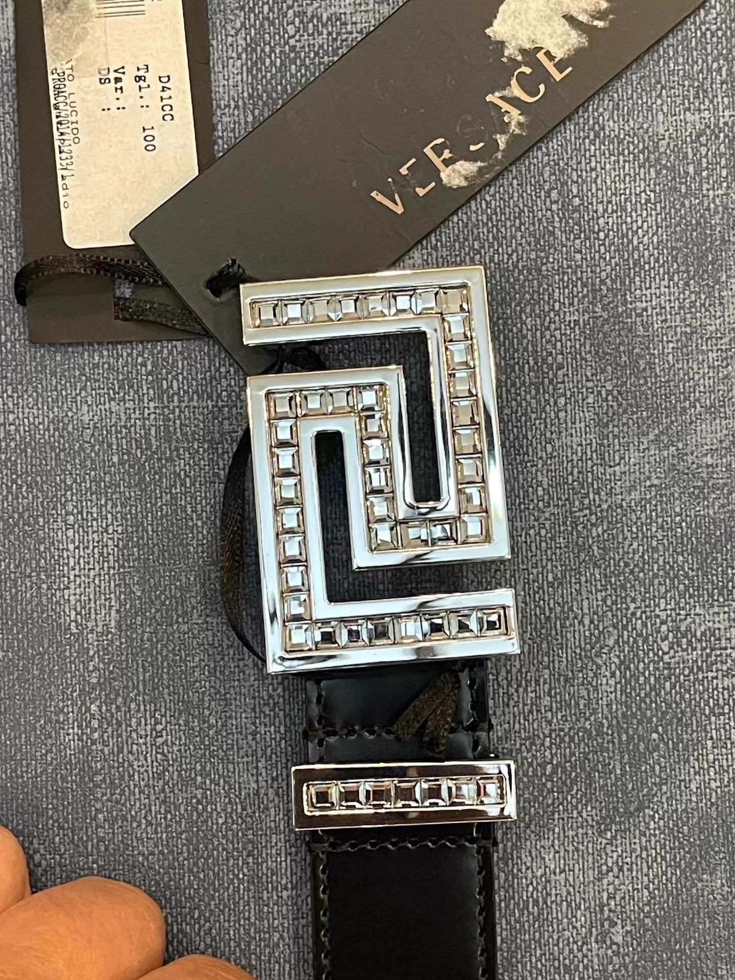 Versace Black Belt with Geometric Pattern Buckle Size ONE SIZE - 3 Thumbnail