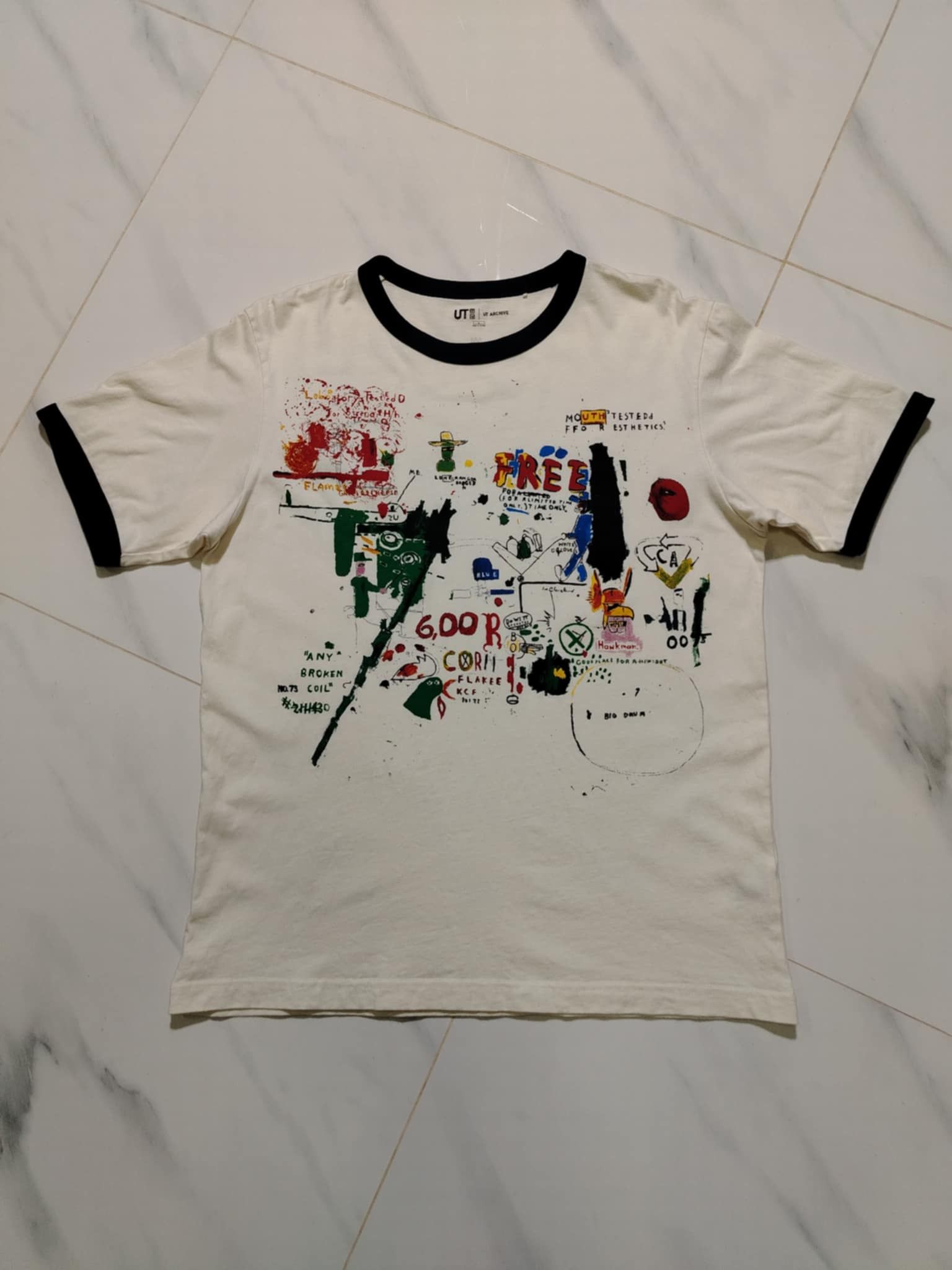 Uniqlo UT Archive Jean-Michel Basquiat Graphic Ringer T-Shirt Size US L / EU 52-54 / 3 - 4 Thumbnail
