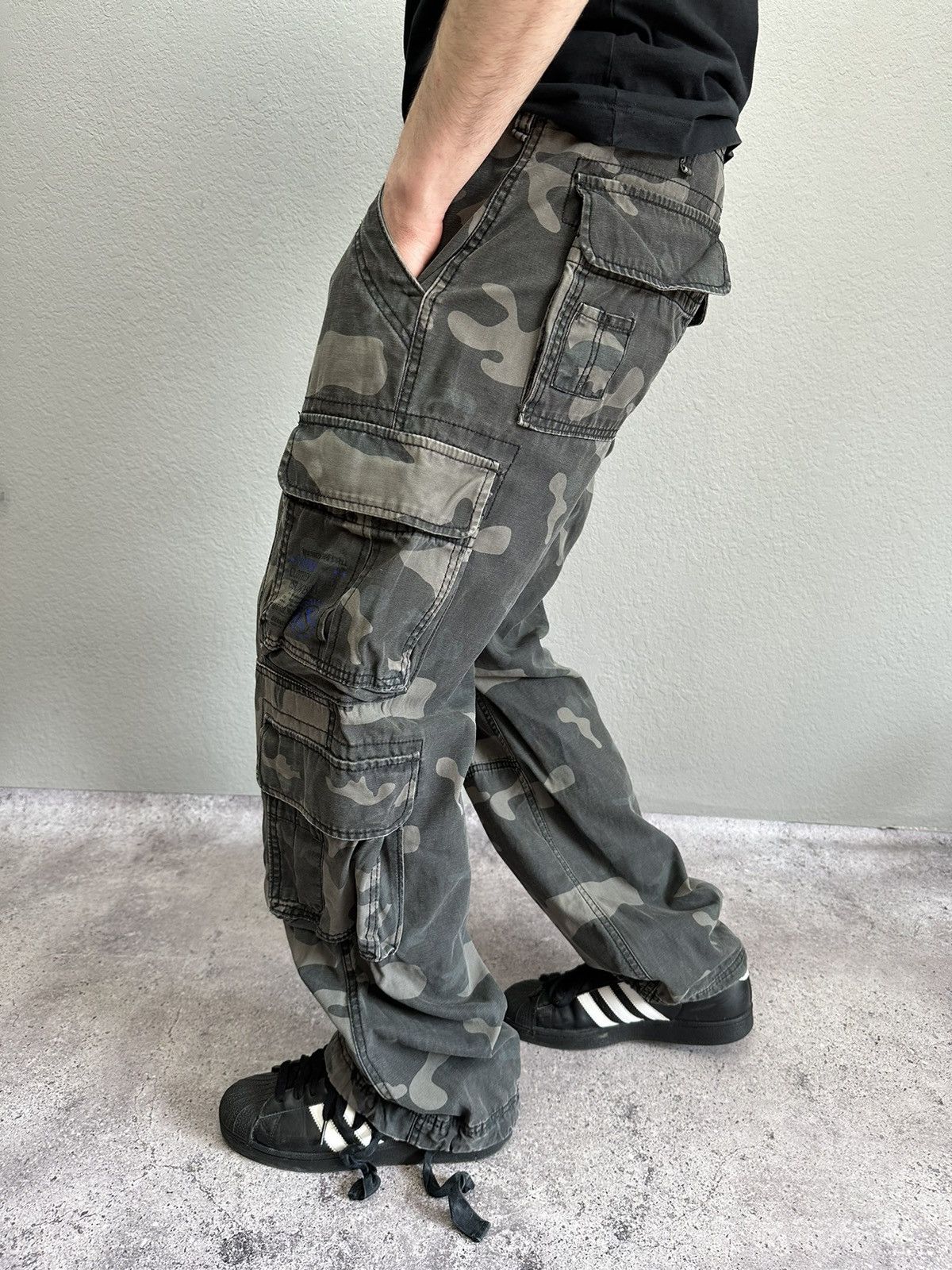 Brandit × Japanese Brand × Vintage Vintage Brandit Camo Rave Bondage Pants Belted Y2K Archival Size US 33 - 1 Thumbnail