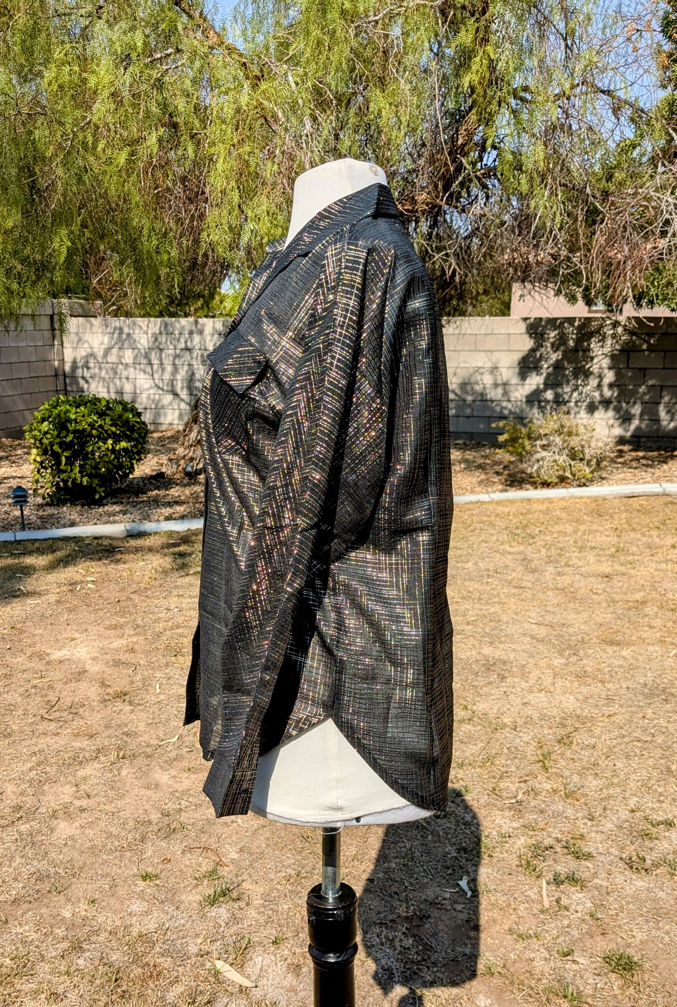 Other Gold Shimmer Crosshatch Pattern Sheer Button-Down L/S Shirt Size L / US 10 / IT 46 - 2 Thumbnail