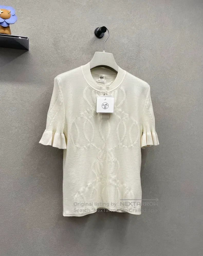 Hermes Hermes White chain gem button short-sleeved sweater Size XS / US 0-2 / IT 36-38 - 4 Thumbnail