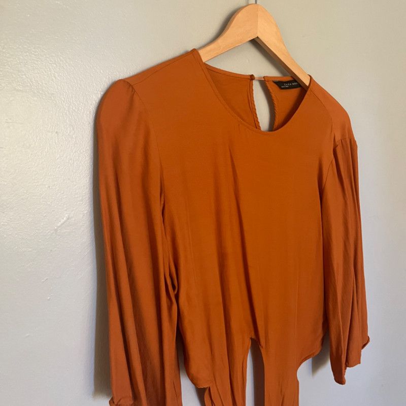 Zara Zara Woman Burnt Orange Tie-Front Top Size M / US 6-8 / IT 42-44 - 3 Thumbnail