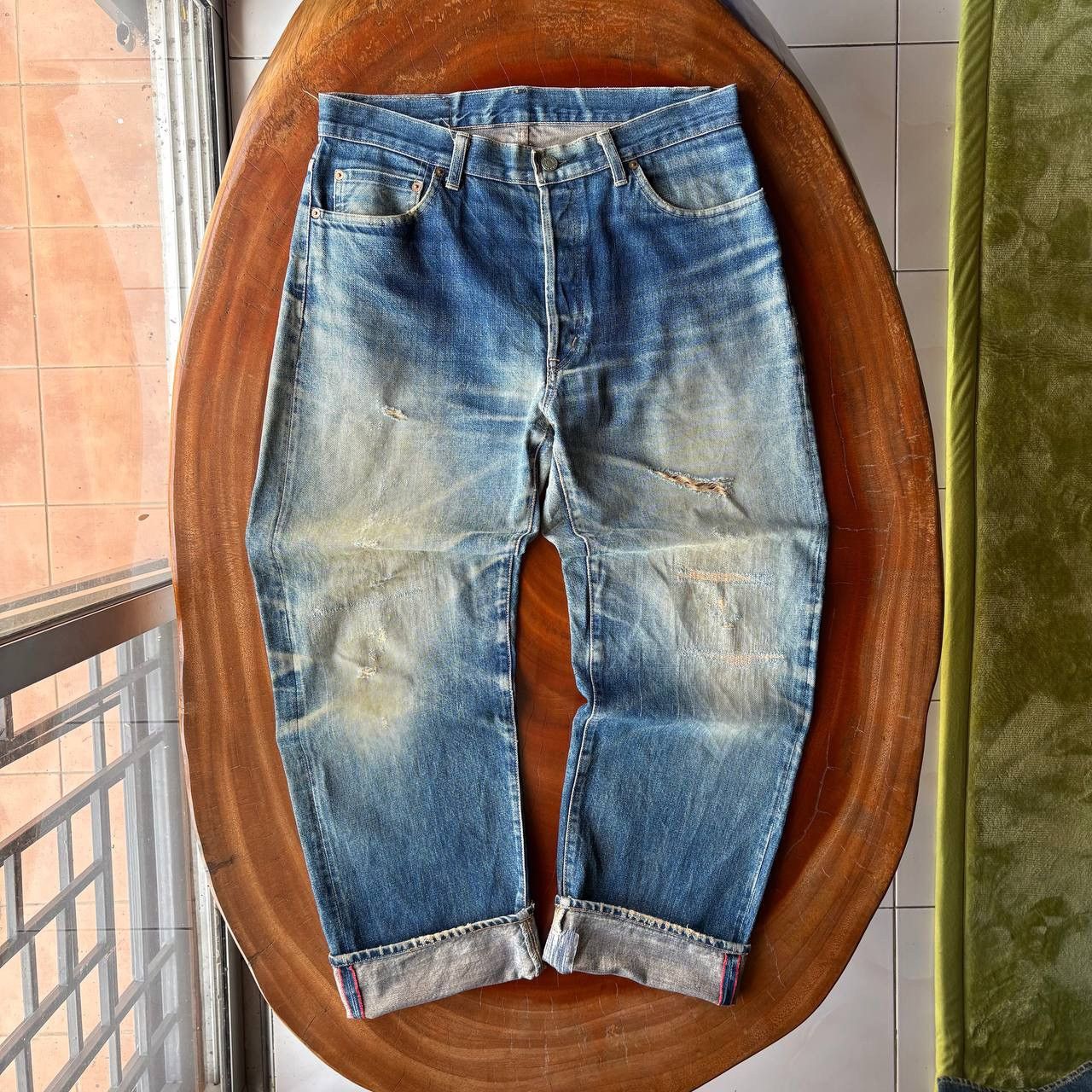 HOLLYWOOD RANCH MARKET Vintage 90’s HR Market Selvedge Distress Mud Wash Blue Pants Size US 34 / EU 50 - 1 Thumbnail