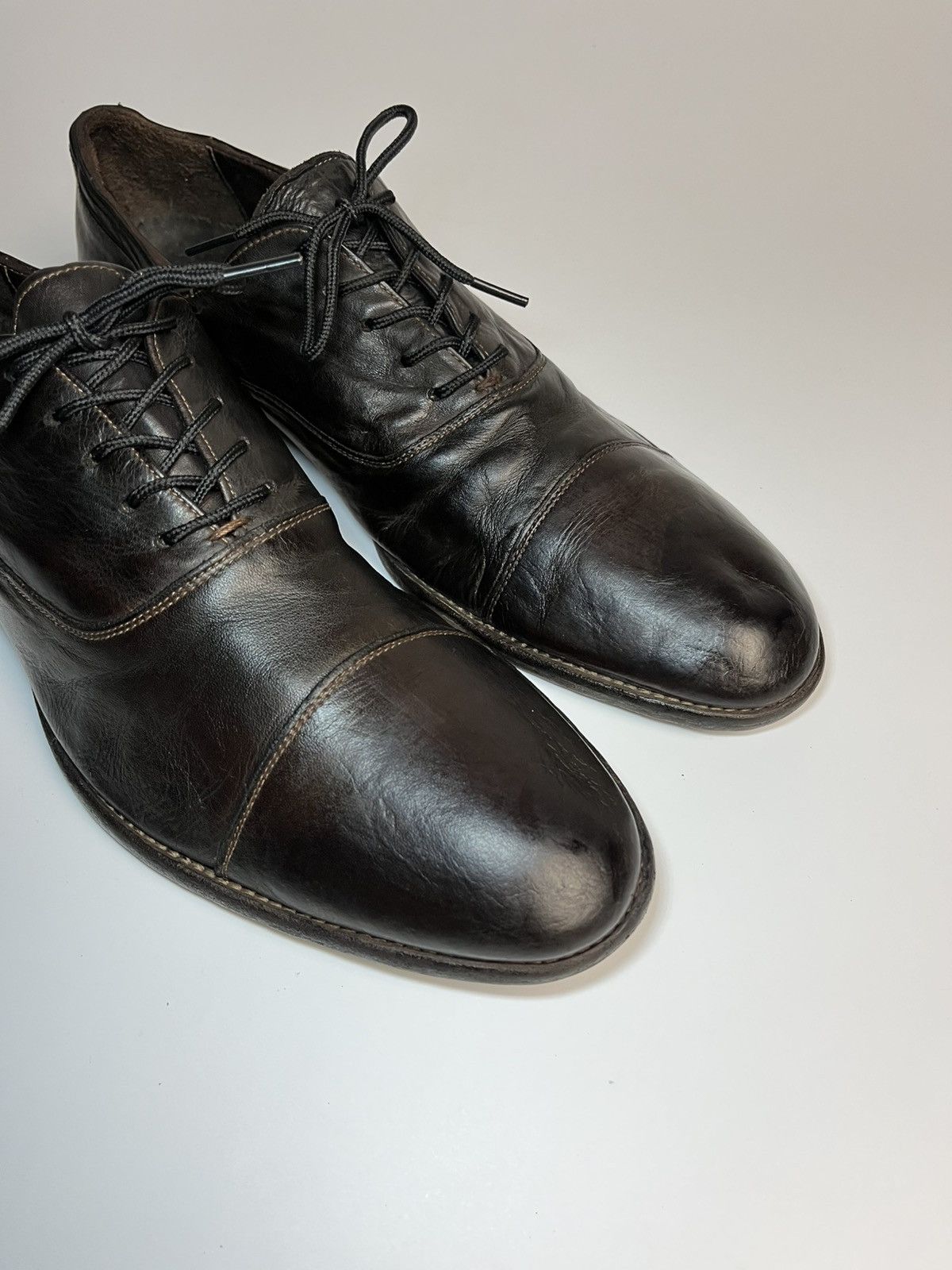 Alexander McQueen Alexander McQueen Burnished Espresso Leather Cap-Toe Oxfords Size US 10 / EU 43 - 8 Thumbnail