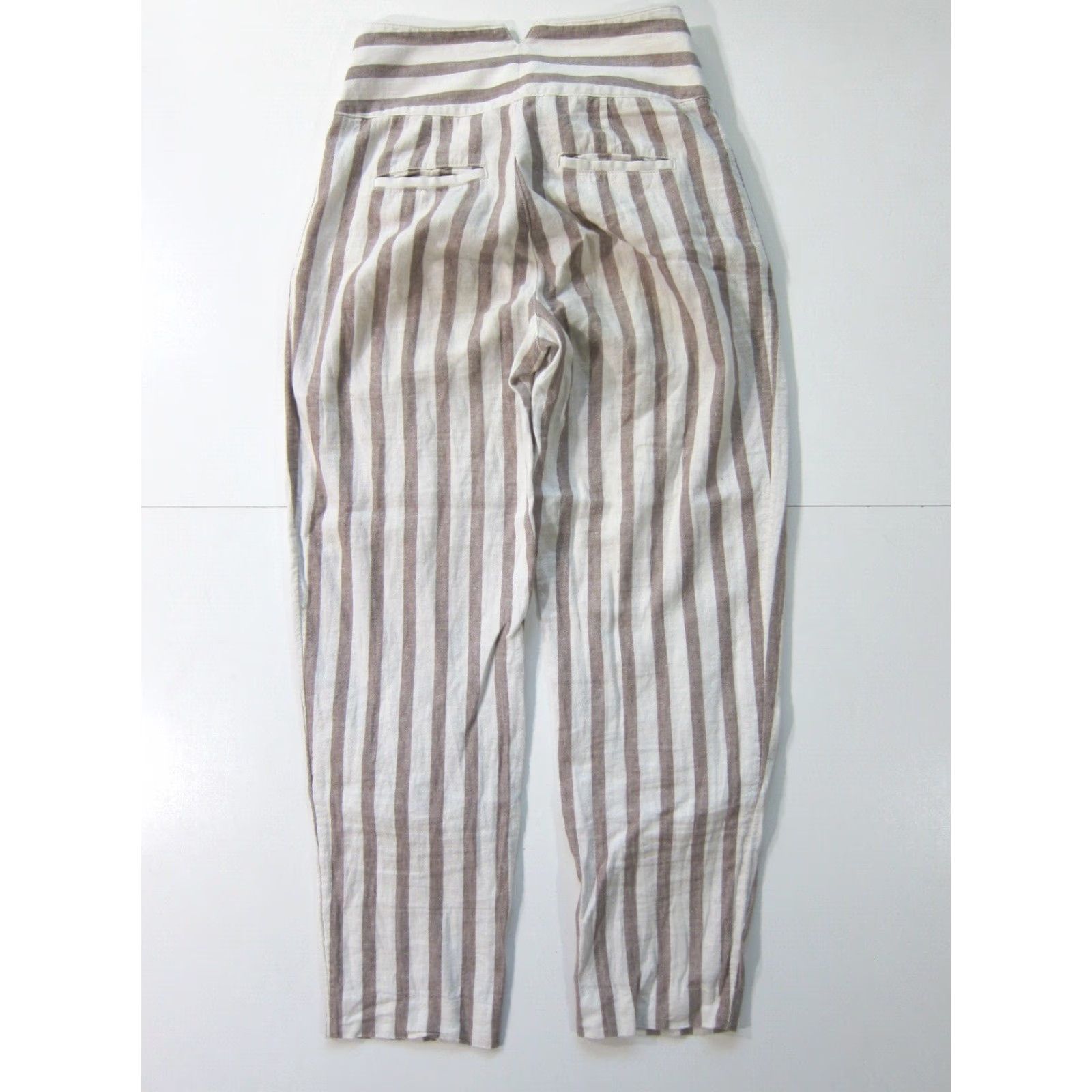 Anthropologie By Anthropologie Linen Cotton White Brown Stripe High Rise Pocket Chino Pant 0 Size 25" / US 0 / IT 36 - 2 Thumbnail