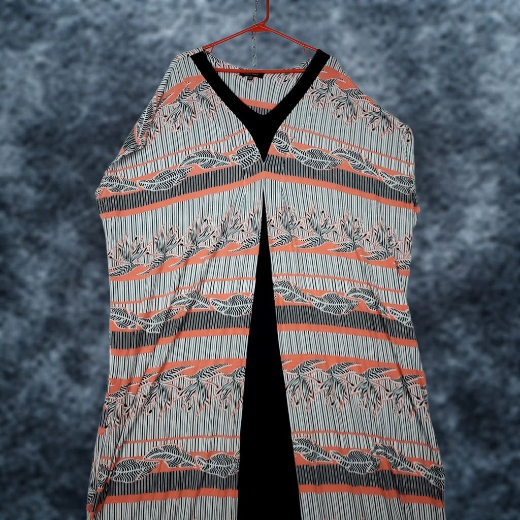 Ellen Tracy Ellen Tracy Women's Dress A-Line Maxi Kaftan V-Neck Cap Sleeve Multicolor Stripes & Floral Casual Formal L XL Coral Black Size L / US 10 / IT 46 - 1 Thumbnail