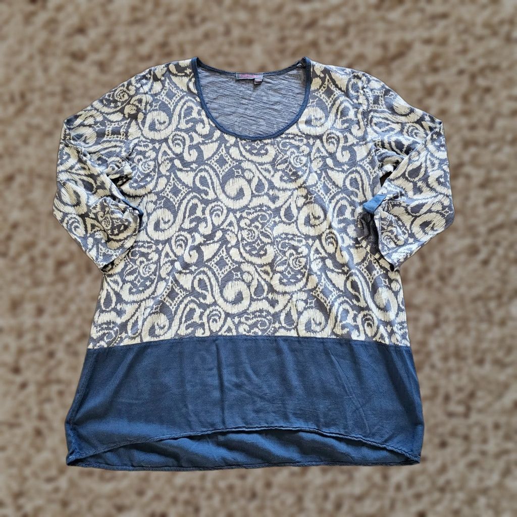 Vintage Fresh Produce Top Womens Large Blue Paisley 3/4 Sleeve Round Neck Casual Shirt L Womens Size L / US 10 / IT 46 - 1 Thumbnail
