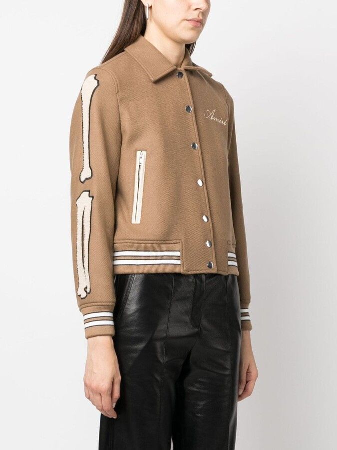Amiri oc11z0225 Bones Cropped Bomber Jacket in Brown/White Size L / US 10 / IT 46 - 3 Thumbnail