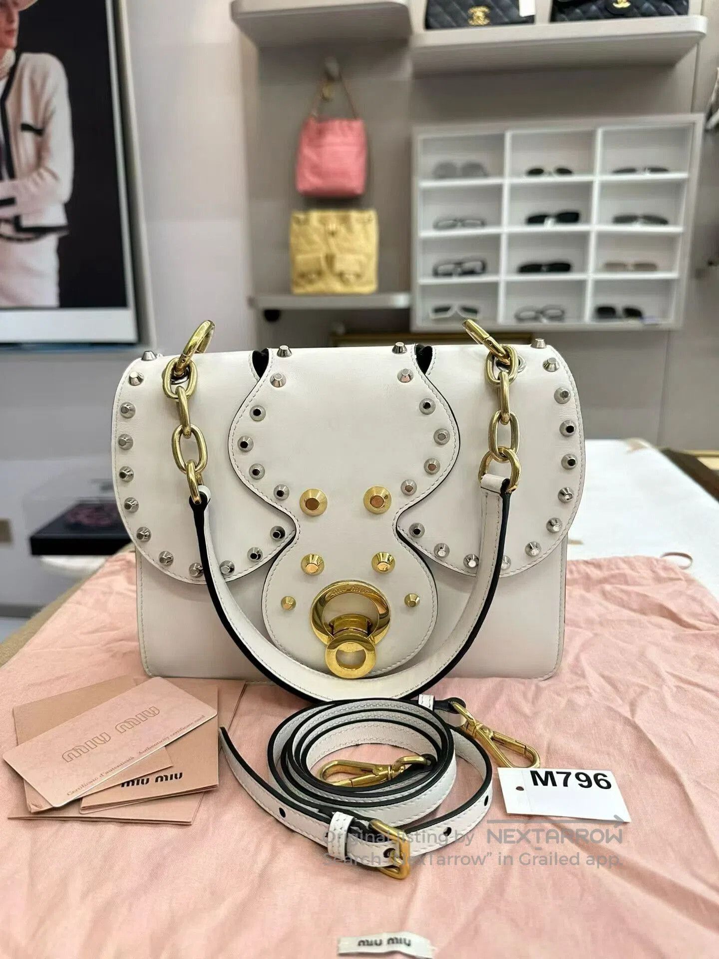 Miu Miu Miumiu Studded White Leather Handbag. Size ONE SIZE - 1 Thumbnail