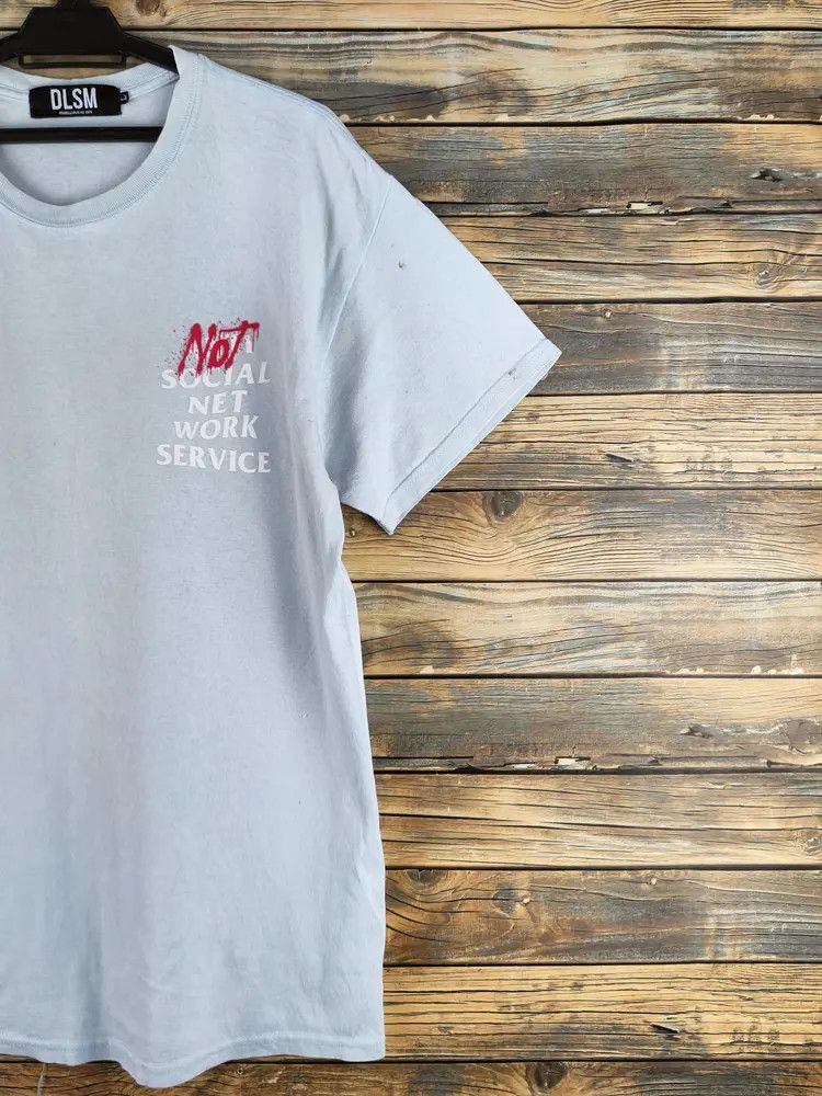 Japanese Brand DLSM "Not Social network service" Light Blue T-shirts #S2875 Size US L / EU 52-54 / 3 - 9 Thumbnail