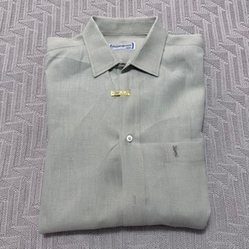 image of YVES Saint Laurent Vintage YSL Beige Linen Long Sleeve Button Down Size M, Men's