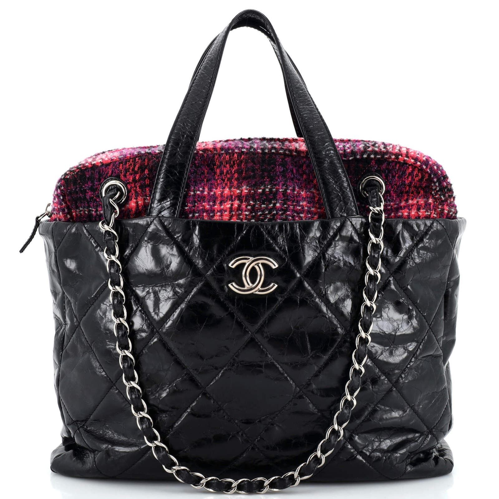 image of Chanel Portobello Zip Tote Quilted Glazed Calfskin And Tweed None in Black, Women's
