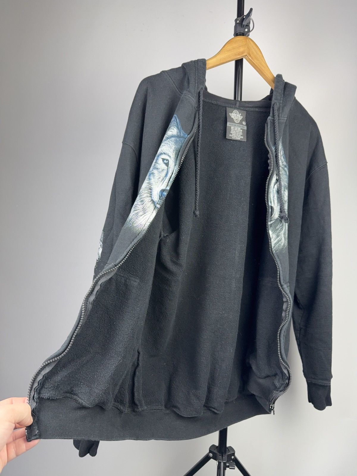 Vintage 00s Rock Eagle Wolf Print Zip Hoodie With Graphic Sleeves Size US L / EU 52-54 / 3 - 8 Thumbnail