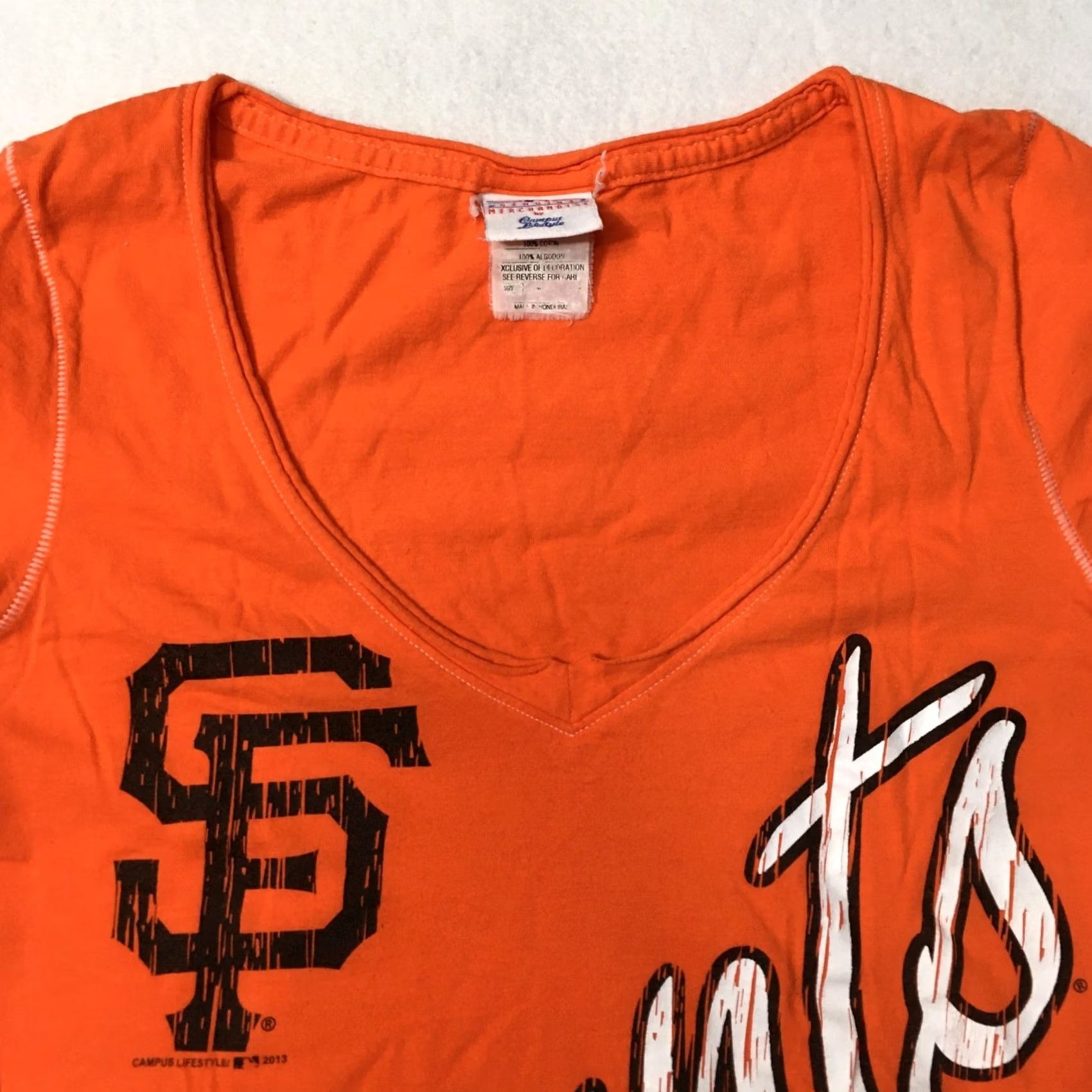 Vintage San Francisco Giants T-Shirt Womens Orange Short Sleeve V-Neck Slim Size S / US 4 / IT 40 - 2 Thumbnail