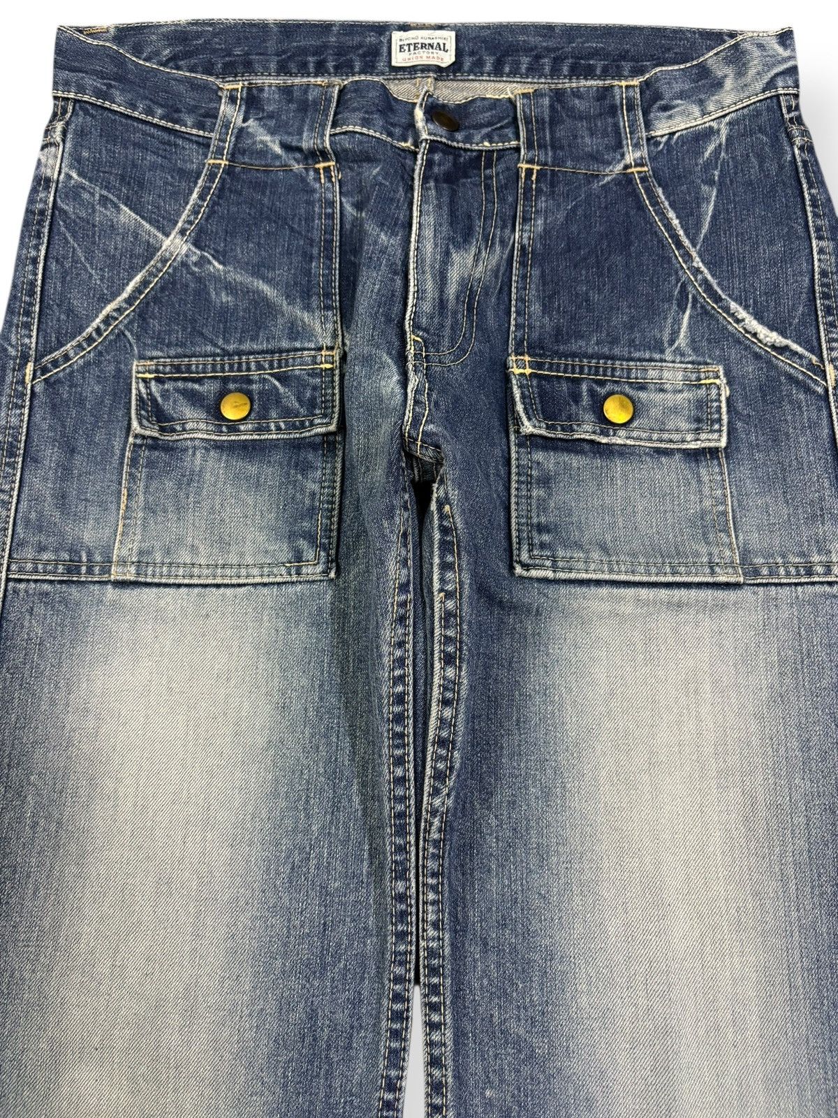 Japanese Brand Vintage 90s Eternal Union Made Cracked Wash Bush Denim Pants Size US 31 - 3 Thumbnail