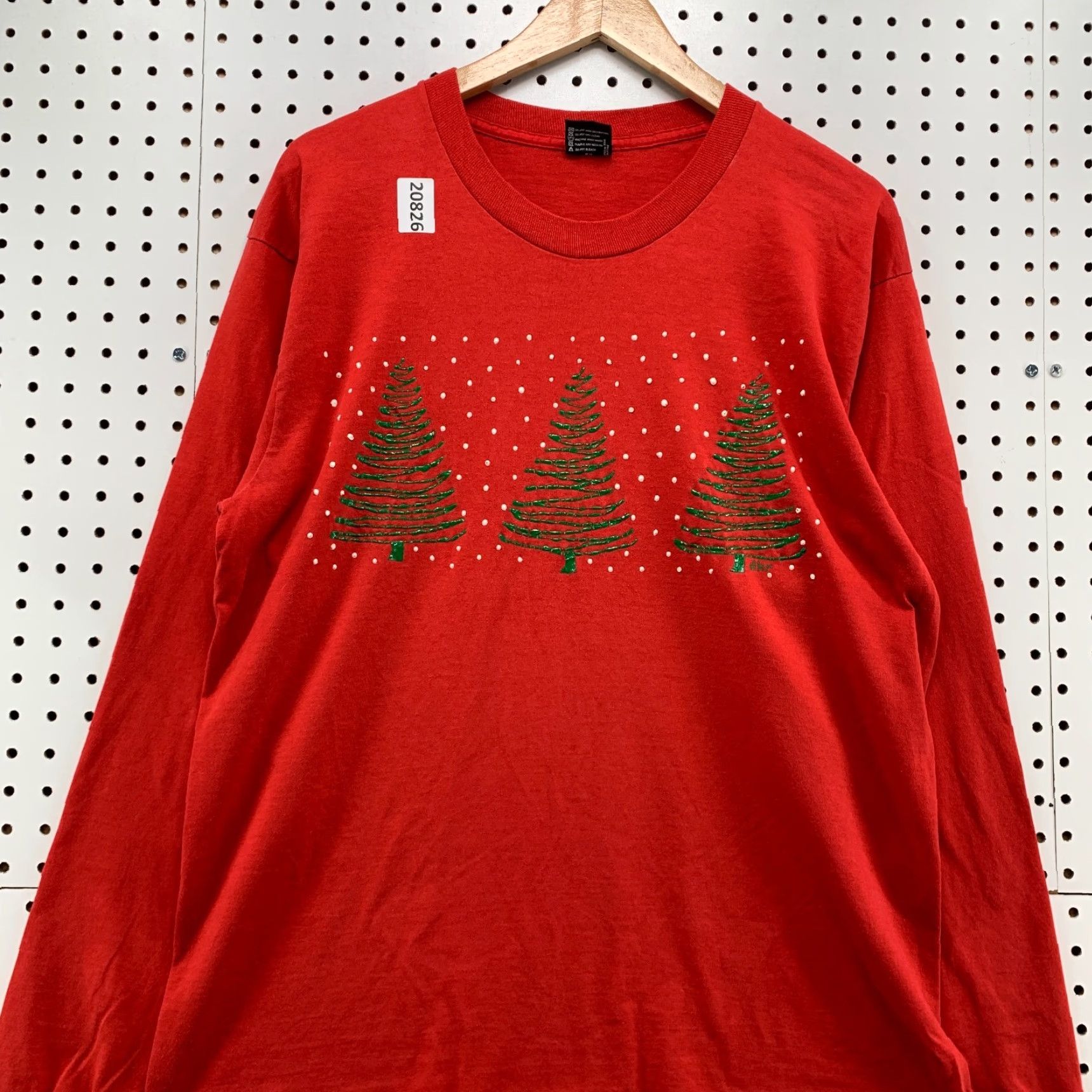 Vintage VINTAGE Screen Stars 90s Christmas Tree Graphic Long Sleeve Shirt Red Adult Large 21x29 Mens Size US L / EU 52-54 / 3 - 6 Thumbnail