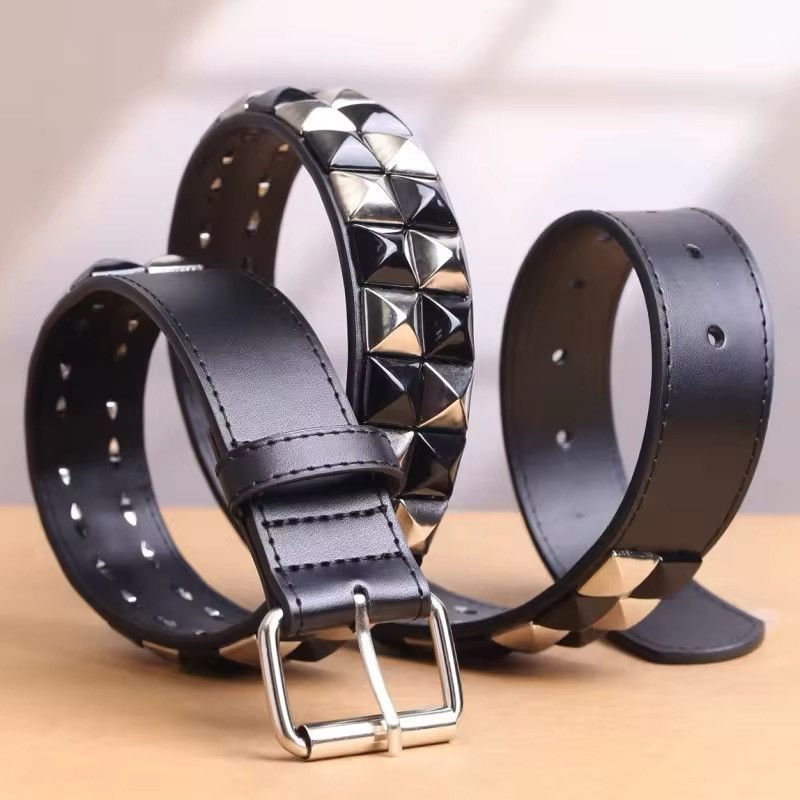 Leather × Vintage Black Fashion Rivet Belt Size ONE SIZE - 3 Thumbnail