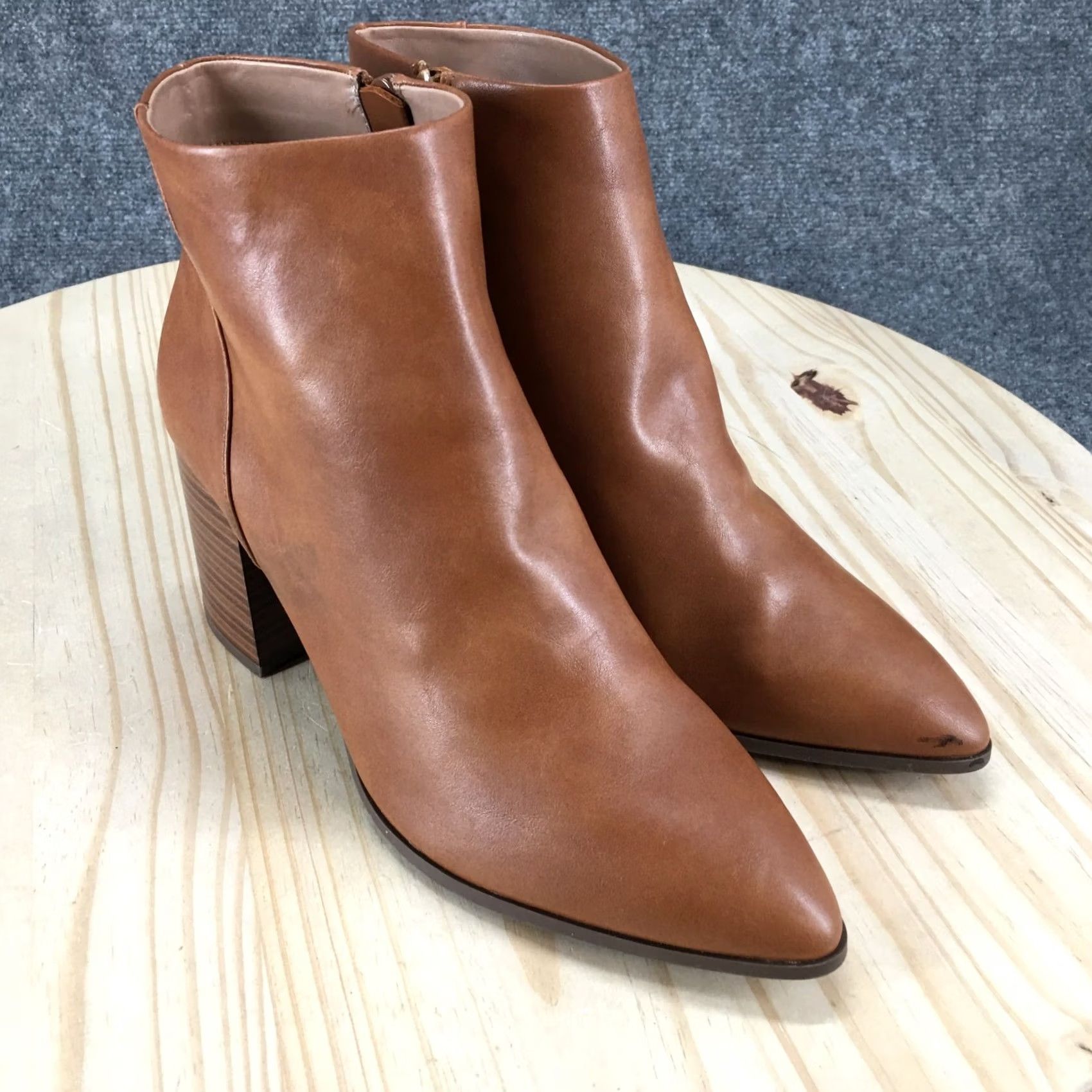 Vintage A New Day Boots Womens 9 Luella Bootie Brown Pointed Toe Ankle Top Block Heels Size M / US 6-8 / IT 42-44 - 3 Thumbnail