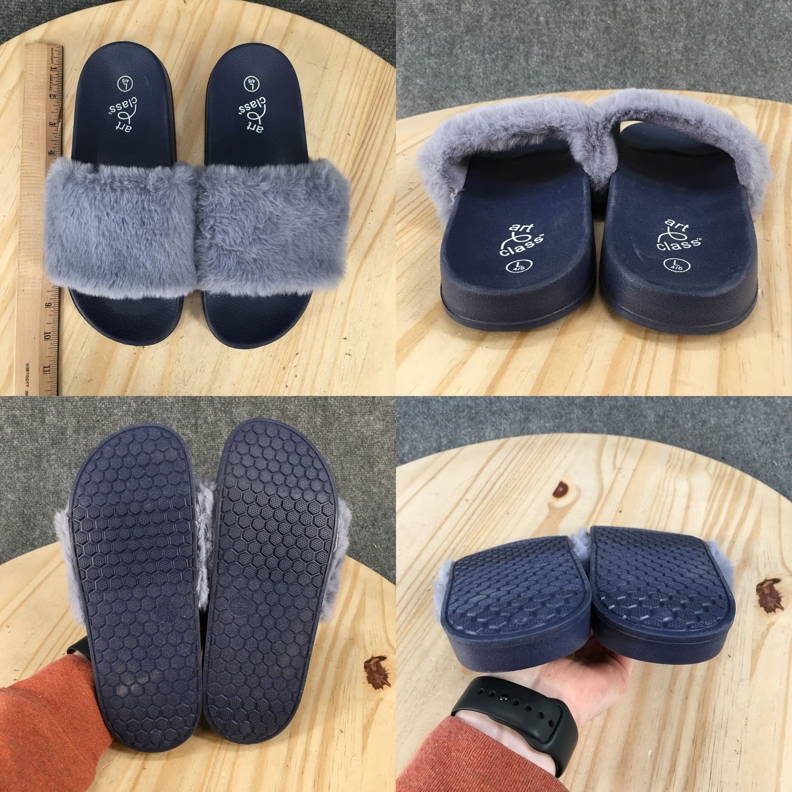 Vintage Art Class Sandals Womens 4/5 Casual Slip On Comfort Flats Slide Blue Faux Fur Size US 5 / IT 35 - 8 Thumbnail
