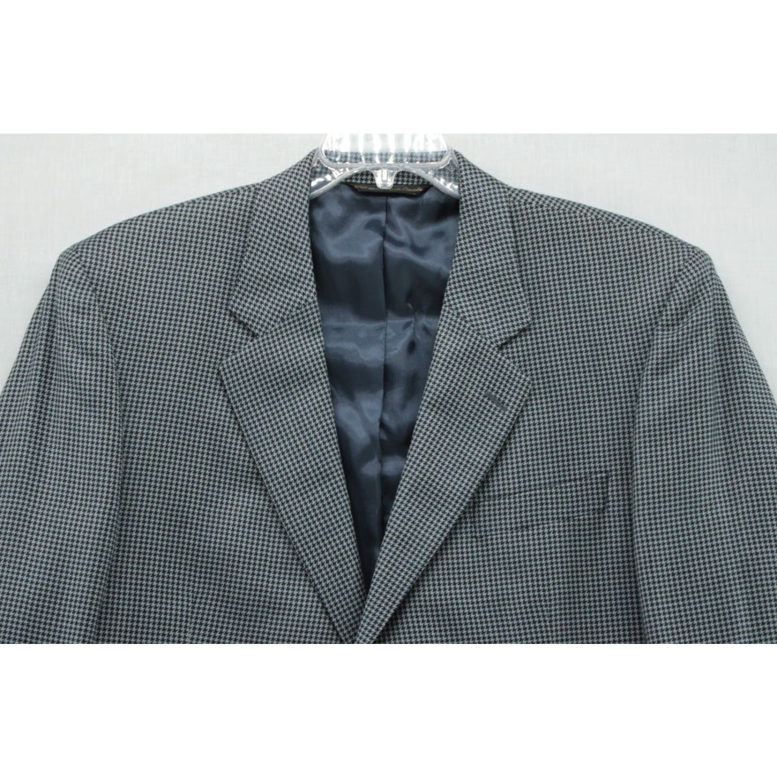 Jack Victor VINTAGE Jack Victor Blazer Men's 46R Blue Houndstooth Wool Silk Two-Button Regular Fit Classic Designer Size 46R - 2 Thumbnail