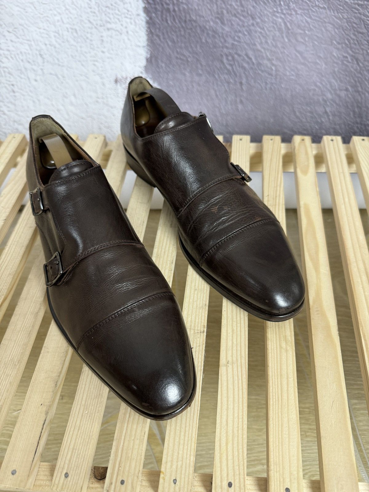 Genuine Leather Benci Broether Leather double monk brown casual shoes formal Size US 9.5 / EU 42-43 - 5 Thumbnail