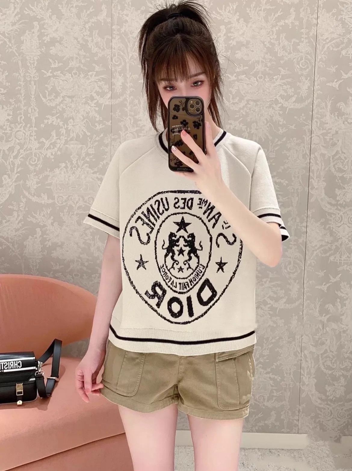 Dior DIOR Ivory Logo Jacquard Badge Short-Sleeve Cashmere Size XS / US 0-2 / IT 36-38 - 9 Thumbnail
