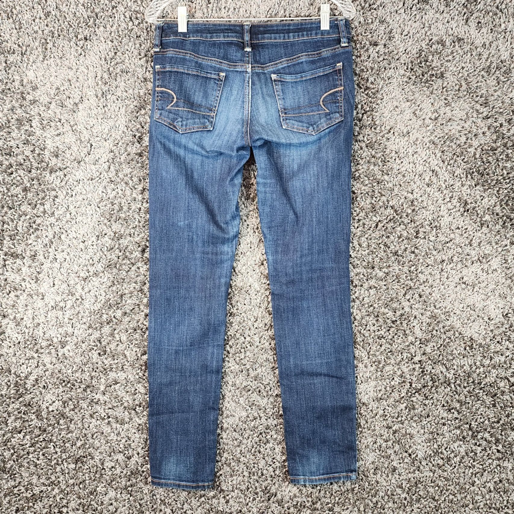 American Eagle Outfitters AMERICAN EAGLE WOMENS Skinny Jean Jeggings Distressed Stretch Blue Size 6 Regular 30x30 Womens Size 28" / US 6 / IT 42 - 6 Thumbnail