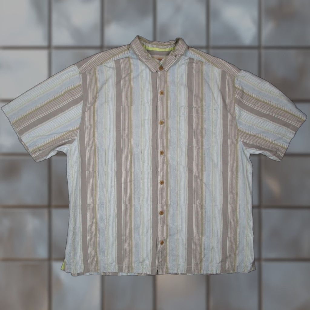 Tommy Bahama Tommy Bahama Shirt Men 1XB Blue Striped Button Up Silk Blend Camp Hawaiian Size US XL / EU 56 / 4 - 1 Thumbnail