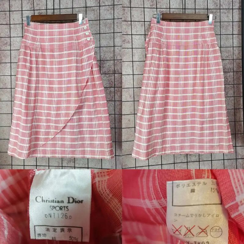 Dior Dior Pink Cotton-Blend Checked Midi Skirt 0089 Size 23" - 1 Thumbnail