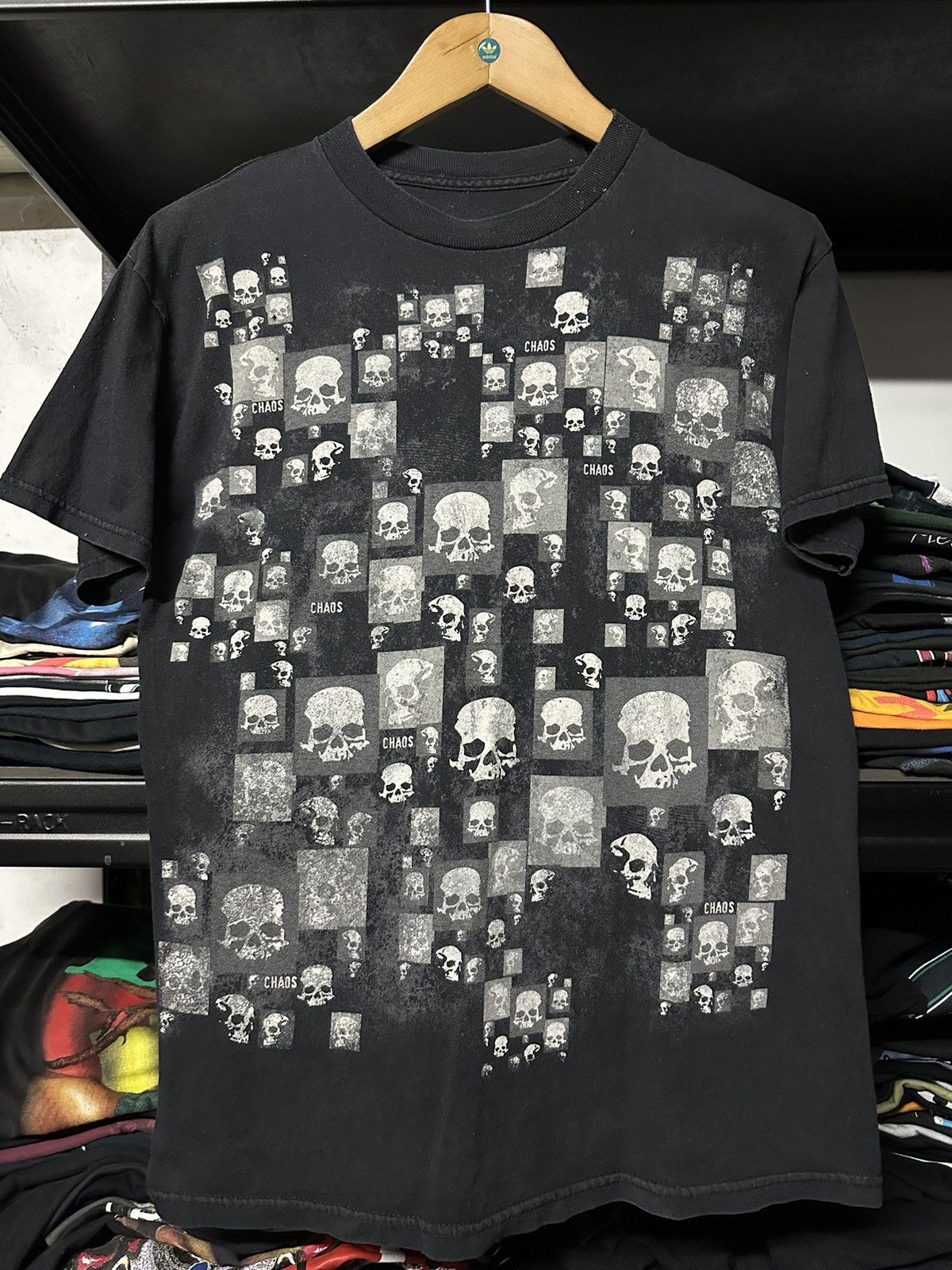 image of Expert Horror x Skulls Vintage Chaos Skull Horror Faded Tee in Black, Men's (Size Medium)