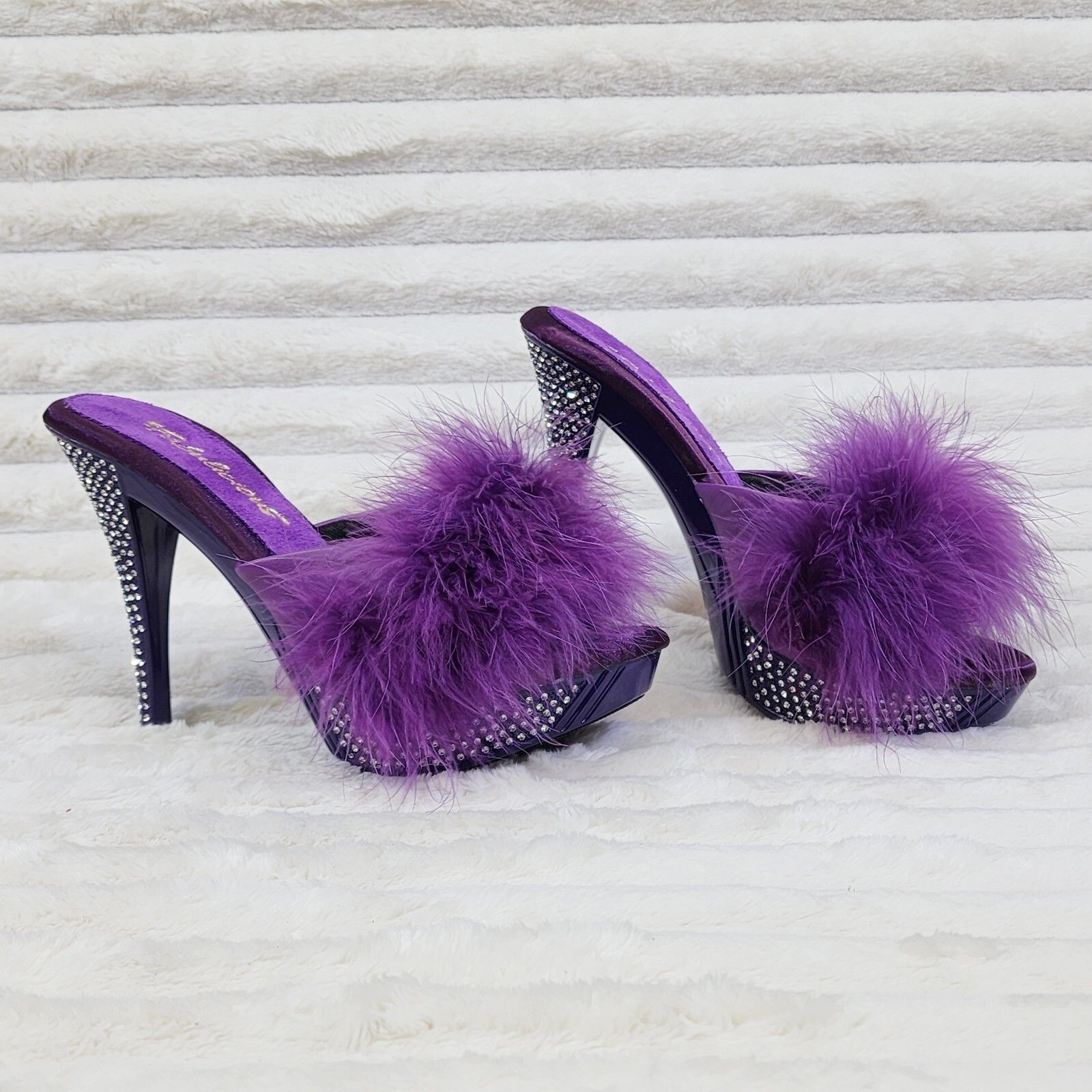 Other Elegance Marabou Feather Slip On Platform Sandals 5" Stilett Size US 7 / IT 37 - 1 Thumbnail