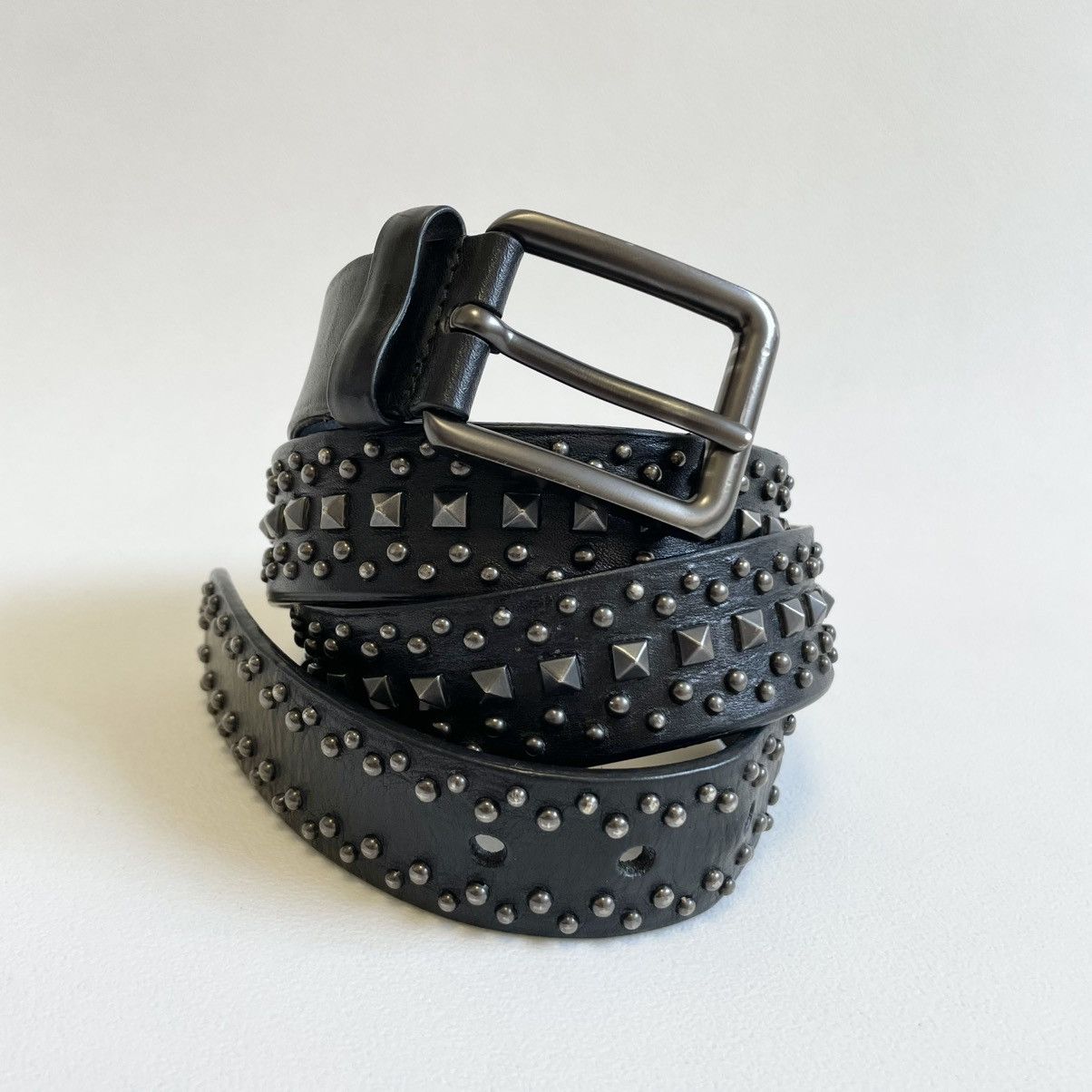 Prada 3cm Black Leather Metal Studded Belt Size 36 - 11 Thumbnail