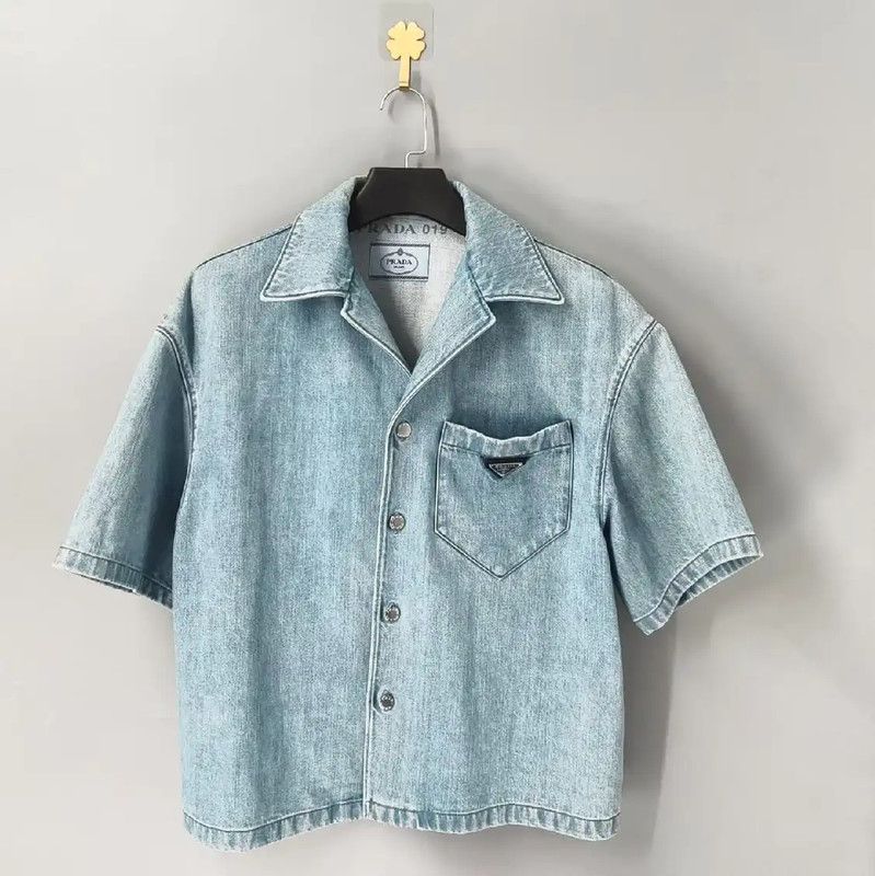 Prada Prada Blue Denim Short Sleeve Shirt Size US L / EU 52-54 / 3 - 1 Thumbnail