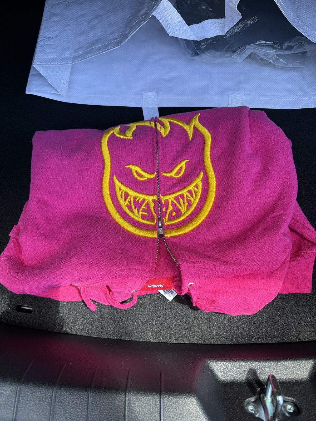 Supreme Spitfire Zip Up Hooded Sweatshirt Bright Fuchsia M