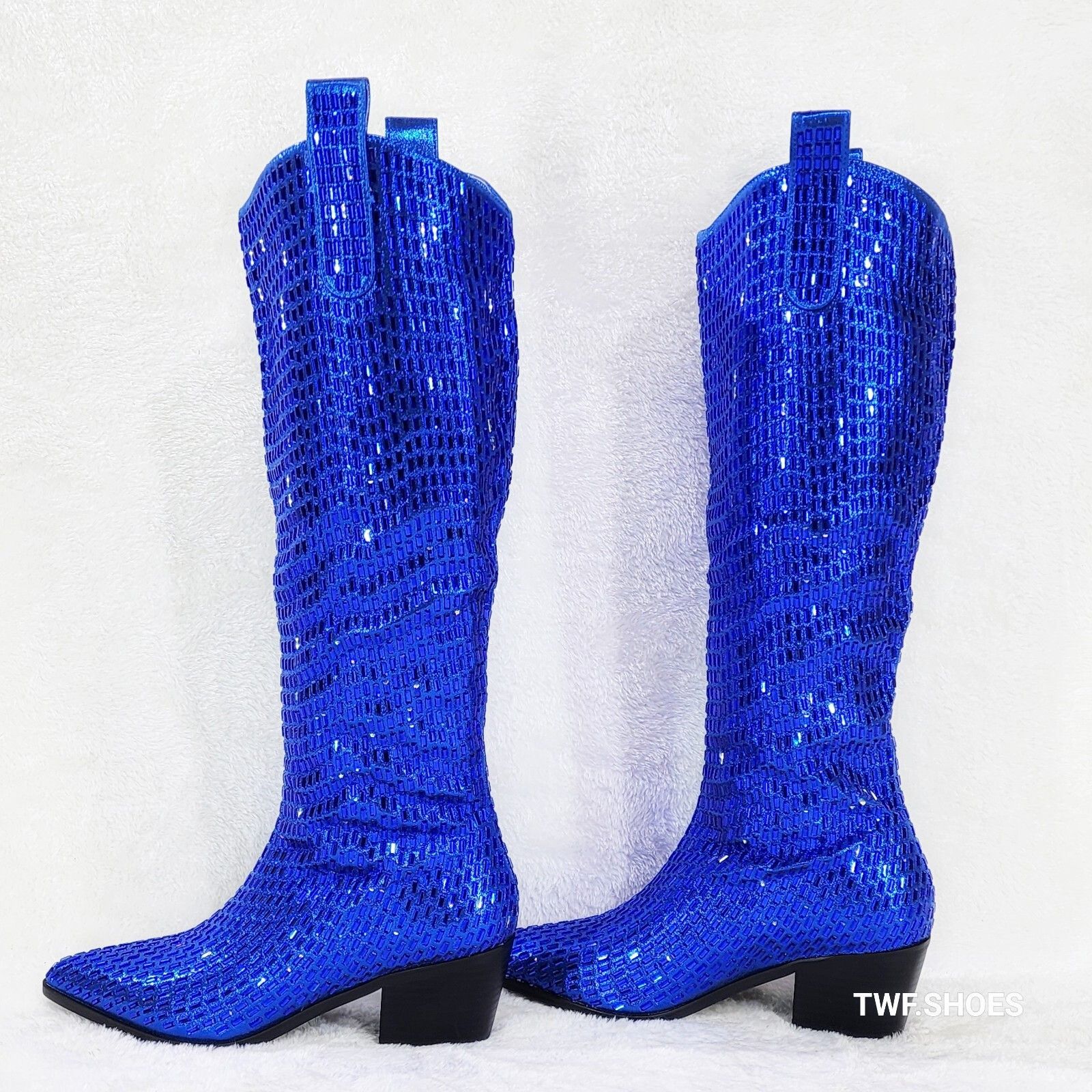 Other Shattered Blue Rhinestone Western Cowgirl Knee Boots NEW (US Size US 8.5 / IT 38.5 - 4 Thumbnail