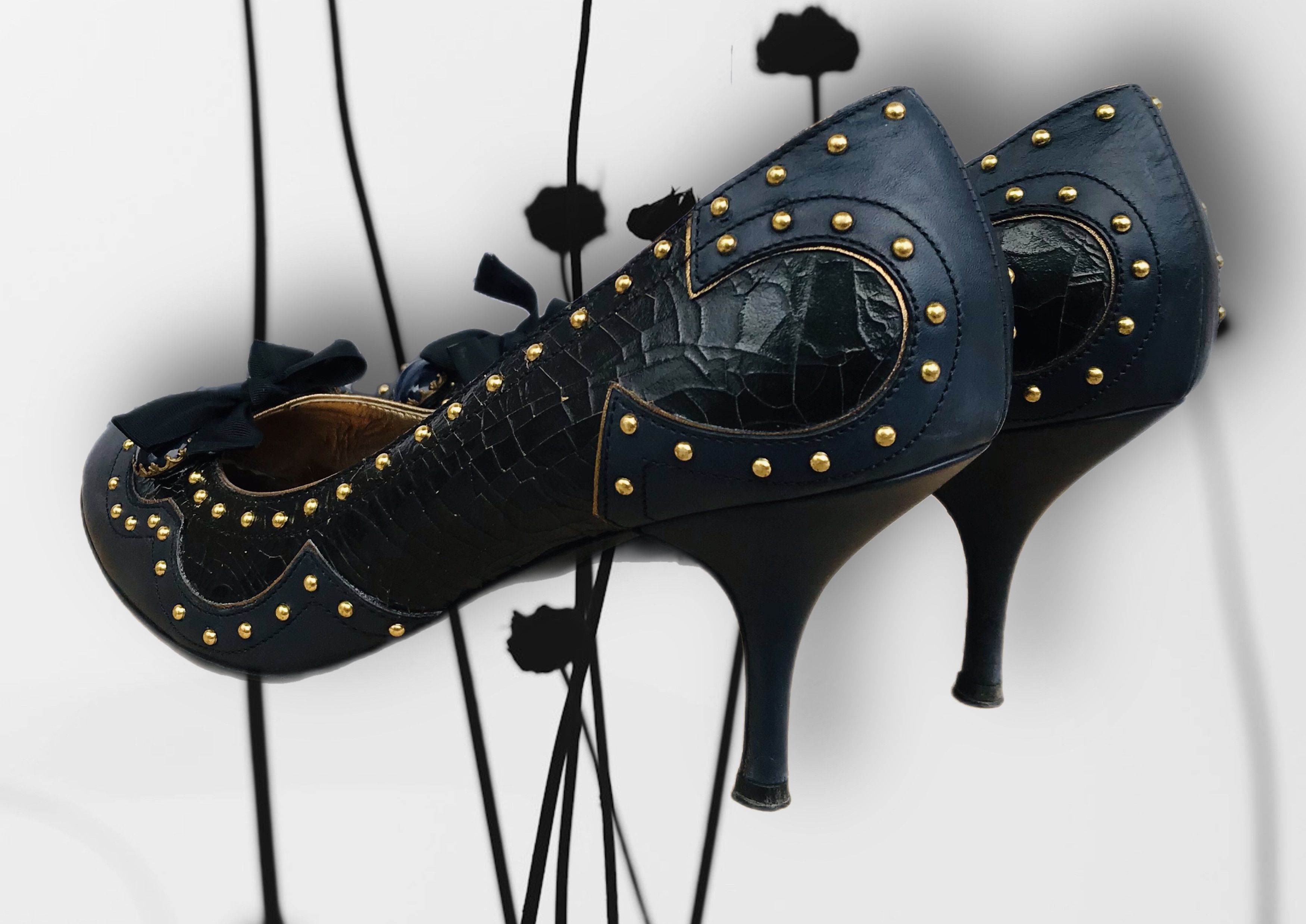 Miu Miu Miu Miu Ribbon Studded Heels Pump 80 mm Toe Leather Size US 9 / IT 39 - 3 Thumbnail