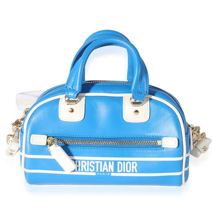 Dior Dior Blue & White Smooth Calfskin Micro Vibe Zip Bowling Bag Grailed